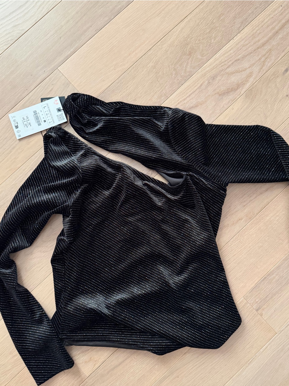 Zara Black Metallic Dot Long Sleeve Top